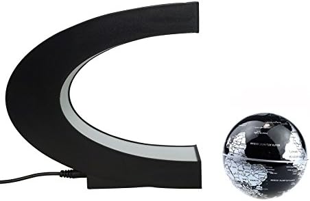 Senders Floating Globe with LED Lights C Shape Magnetic Levitation Floating Globe World Map for Desk Decoration (Black-Silver)