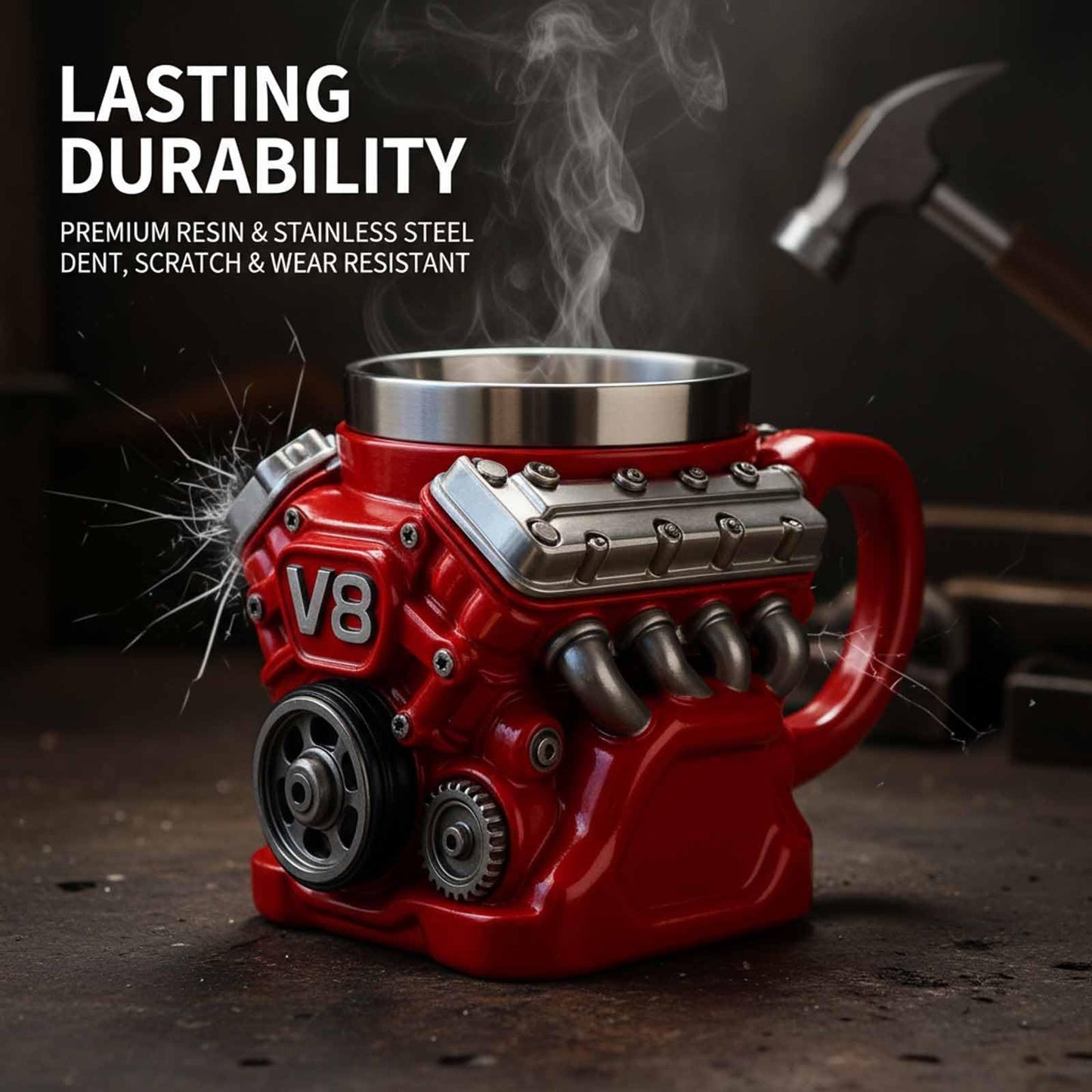 V8 Engine Coffee Mug, Car Engine Themed Coffee Mug, Personalized Creative Retro-Styled Mechanic Cup with Double Wall Insulation Perfect for Father's Day, Husband, Mechanic, Car Enthusiast Gifts (1pc)